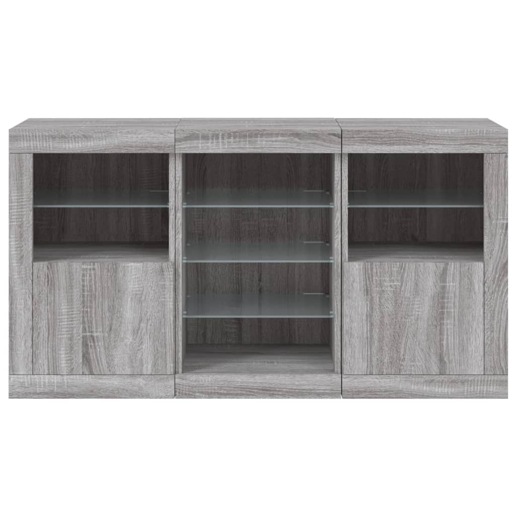 Sideboard with LED Lights Grey Sonoma 123x37x67 cm