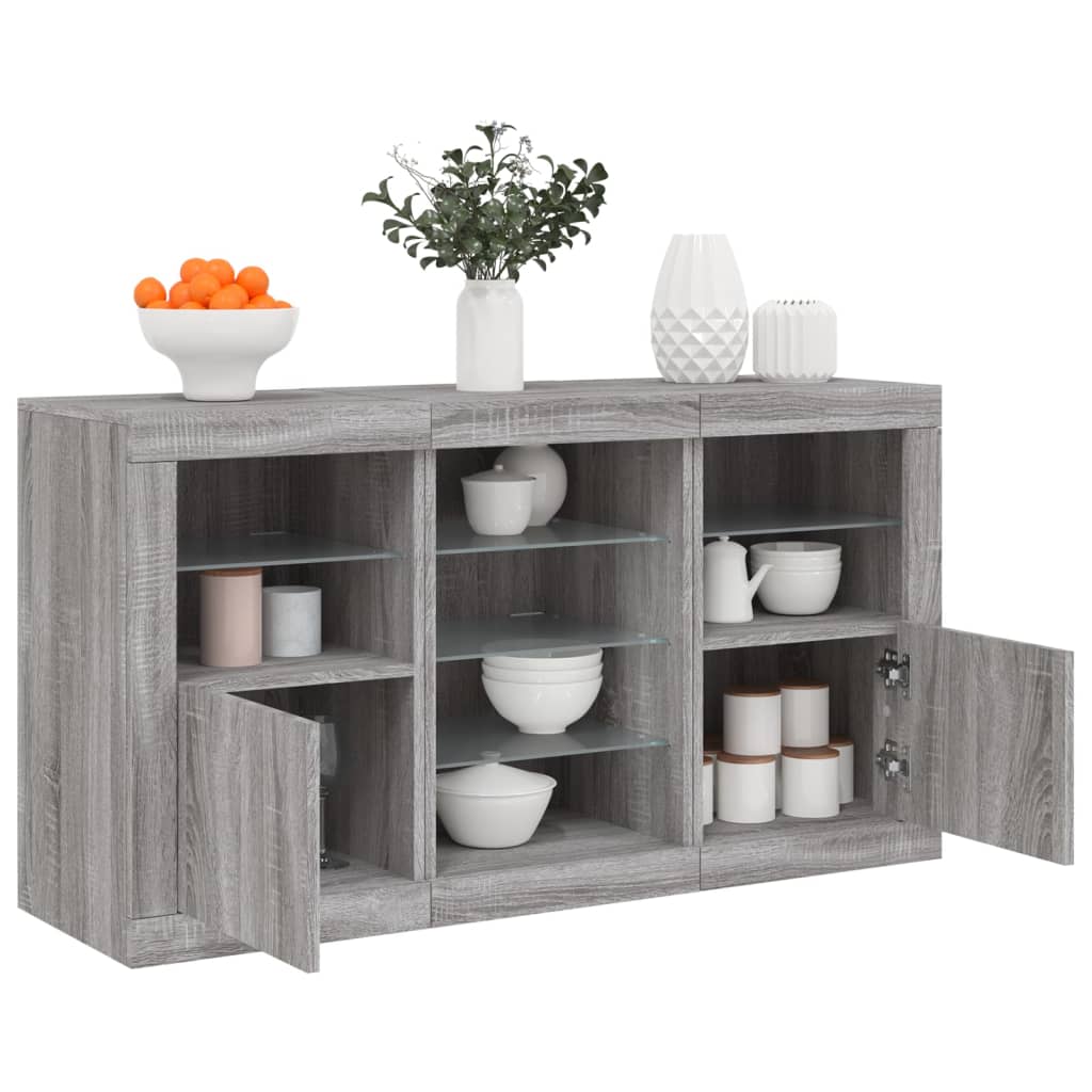Sideboard with LED Lights Grey Sonoma 123x37x67 cm