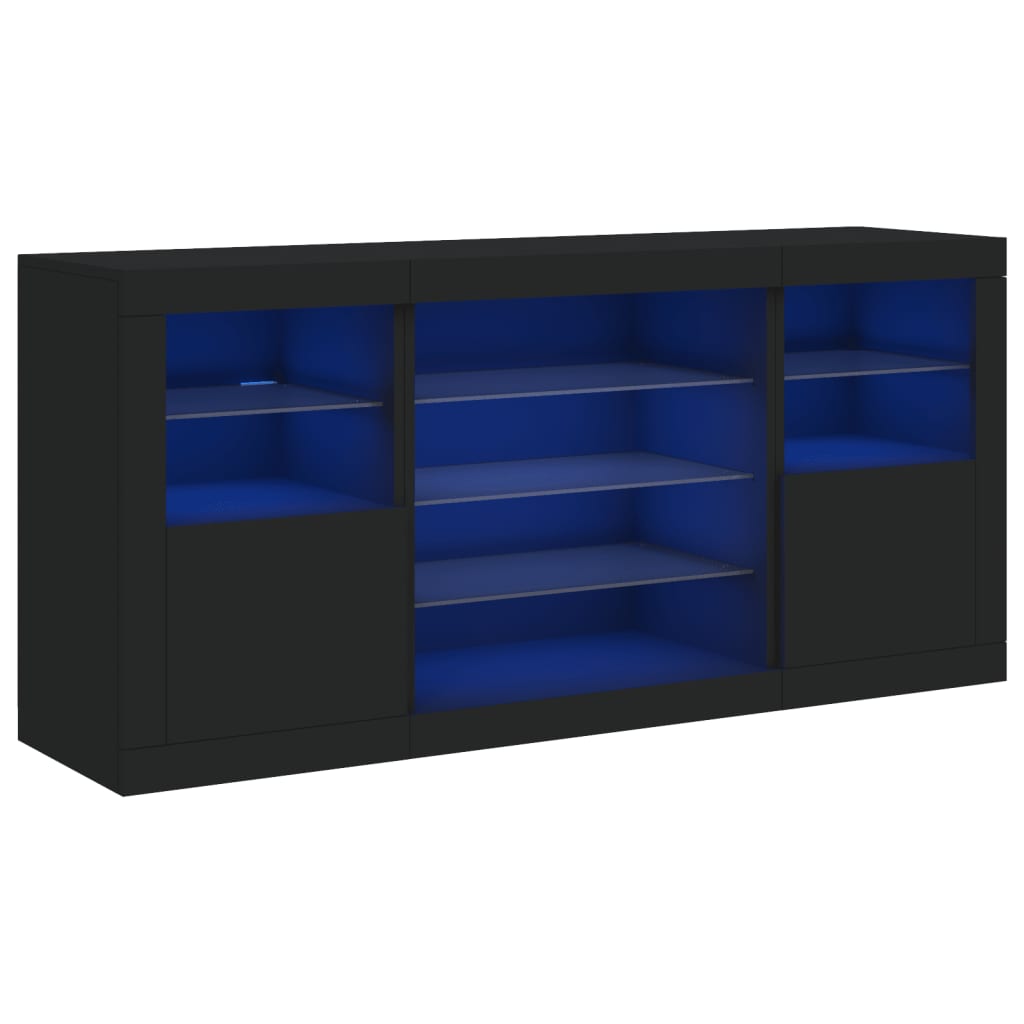 Sideboard with LED Lights Black 142.5x37x67 cm
