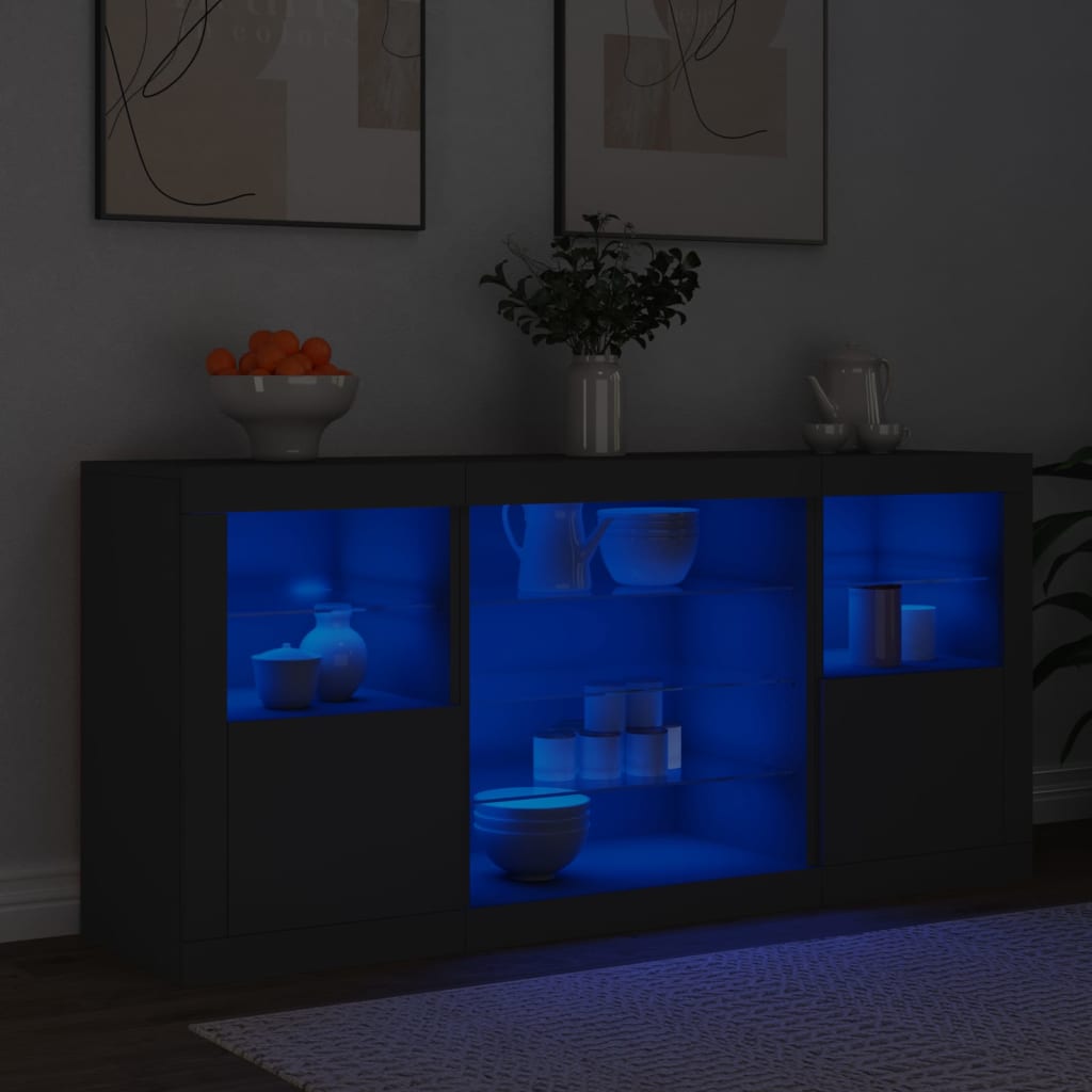 Sideboard with LED Lights Black 142.5x37x67 cm