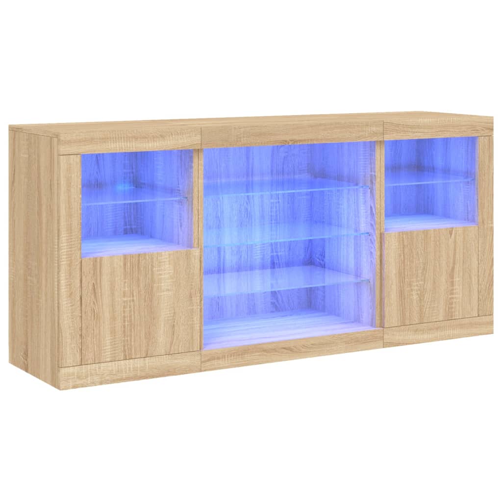 Sideboard with LED Lights Sonoma Oak 142.5x37x67 cm
