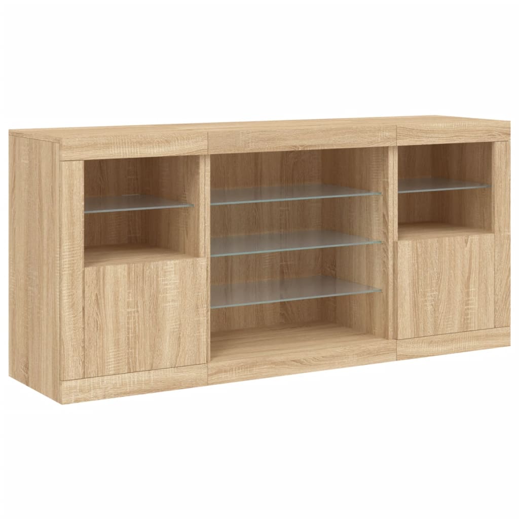 Sideboard with LED Lights Sonoma Oak 142.5x37x67 cm