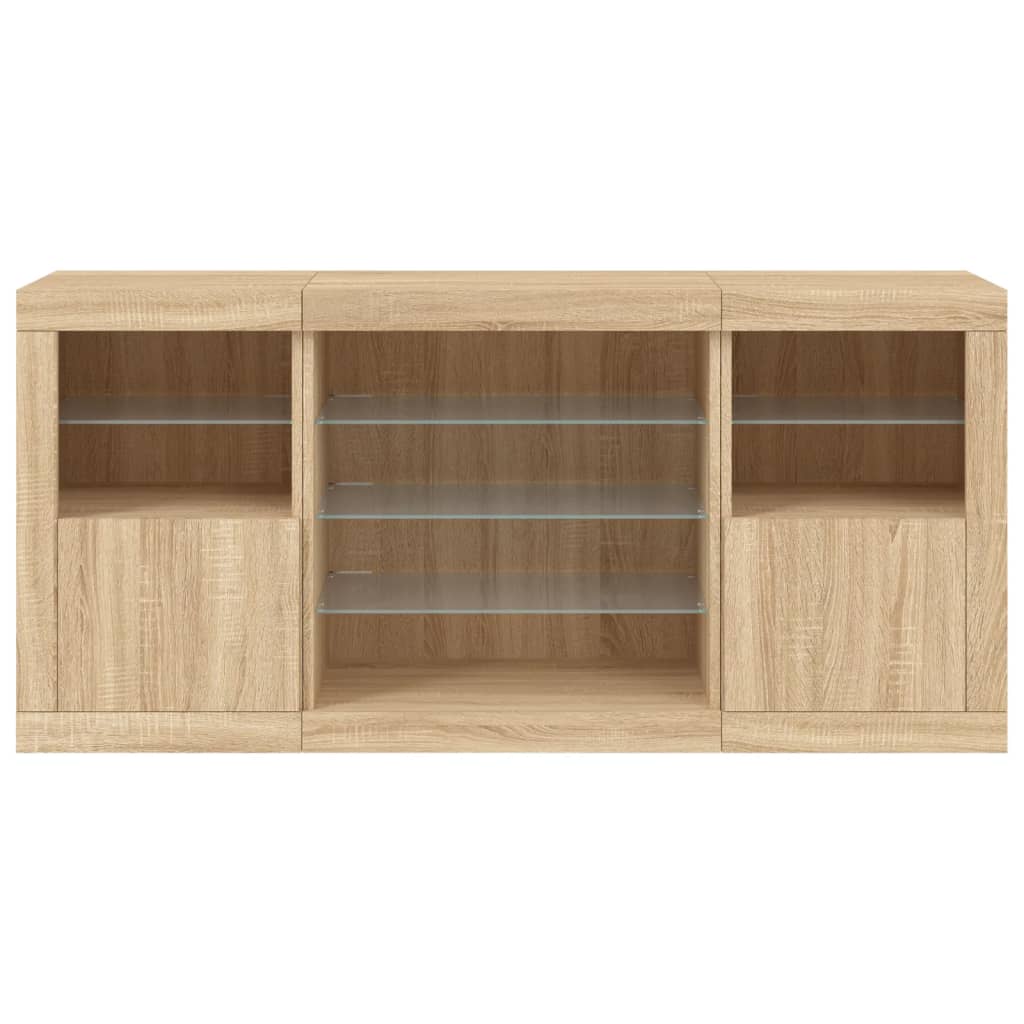 Sideboard with LED Lights Sonoma Oak 142.5x37x67 cm
