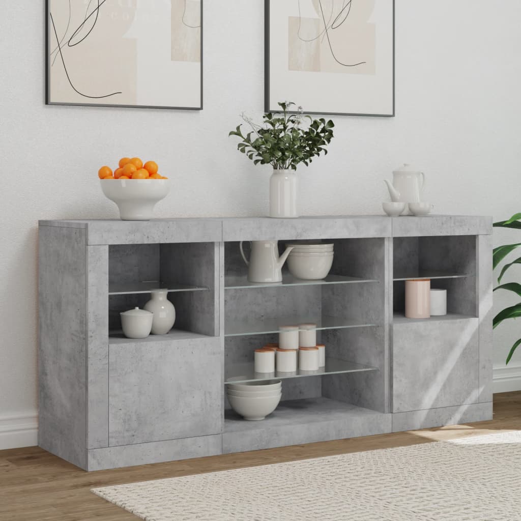 Sideboard with LED Lights Concrete Grey 142.5x37x67 cm