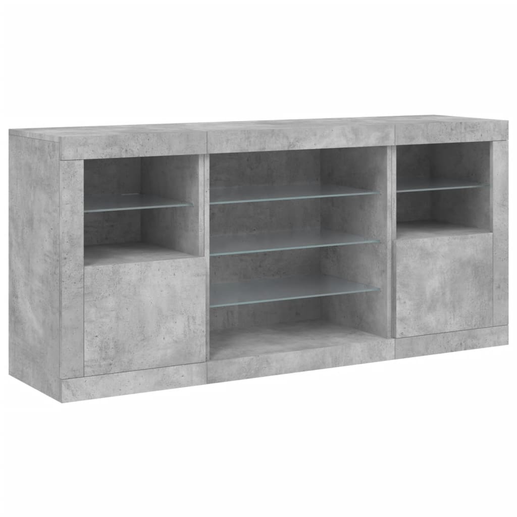 Sideboard with LED Lights Concrete Grey 142.5x37x67 cm