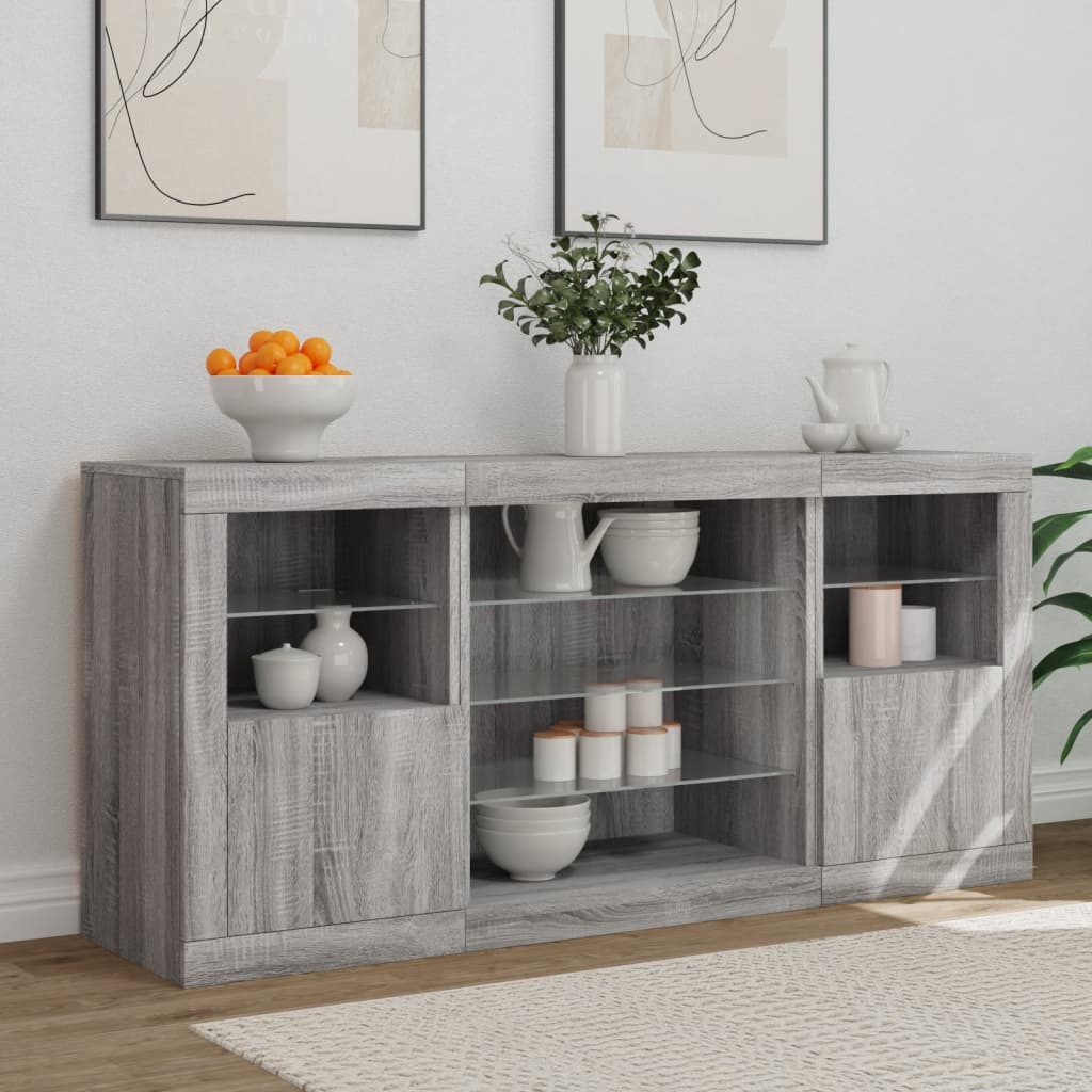 Sideboard with LED Lights Grey Sonoma 142.5x37x67 cm