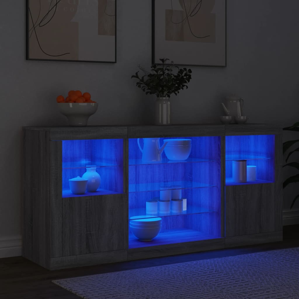 Sideboard with LED Lights Grey Sonoma 142.5x37x67 cm