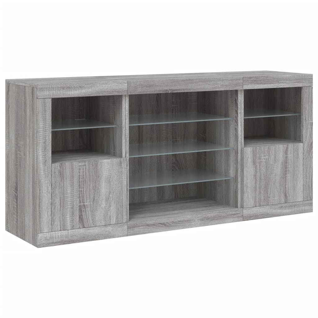 Sideboard with LED Lights Grey Sonoma 142.5x37x67 cm