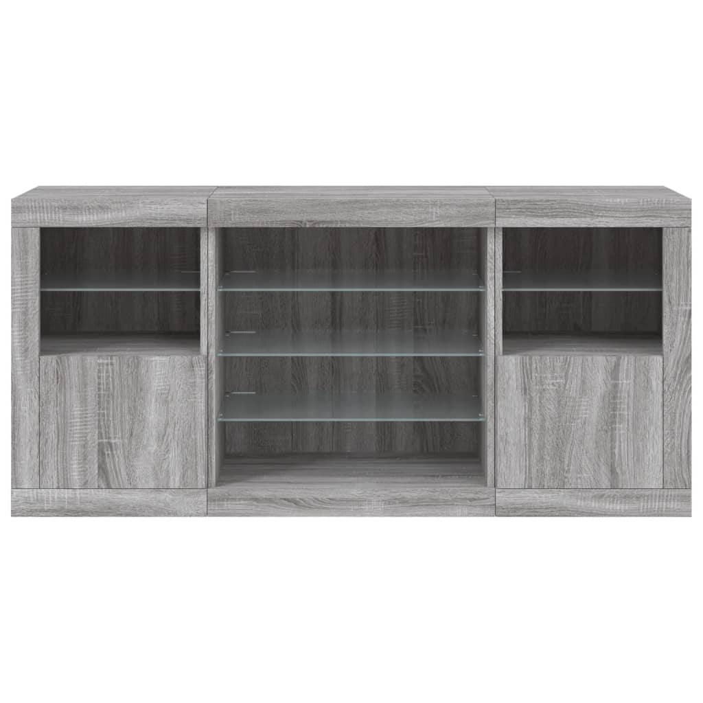 Sideboard with LED Lights Grey Sonoma 142.5x37x67 cm