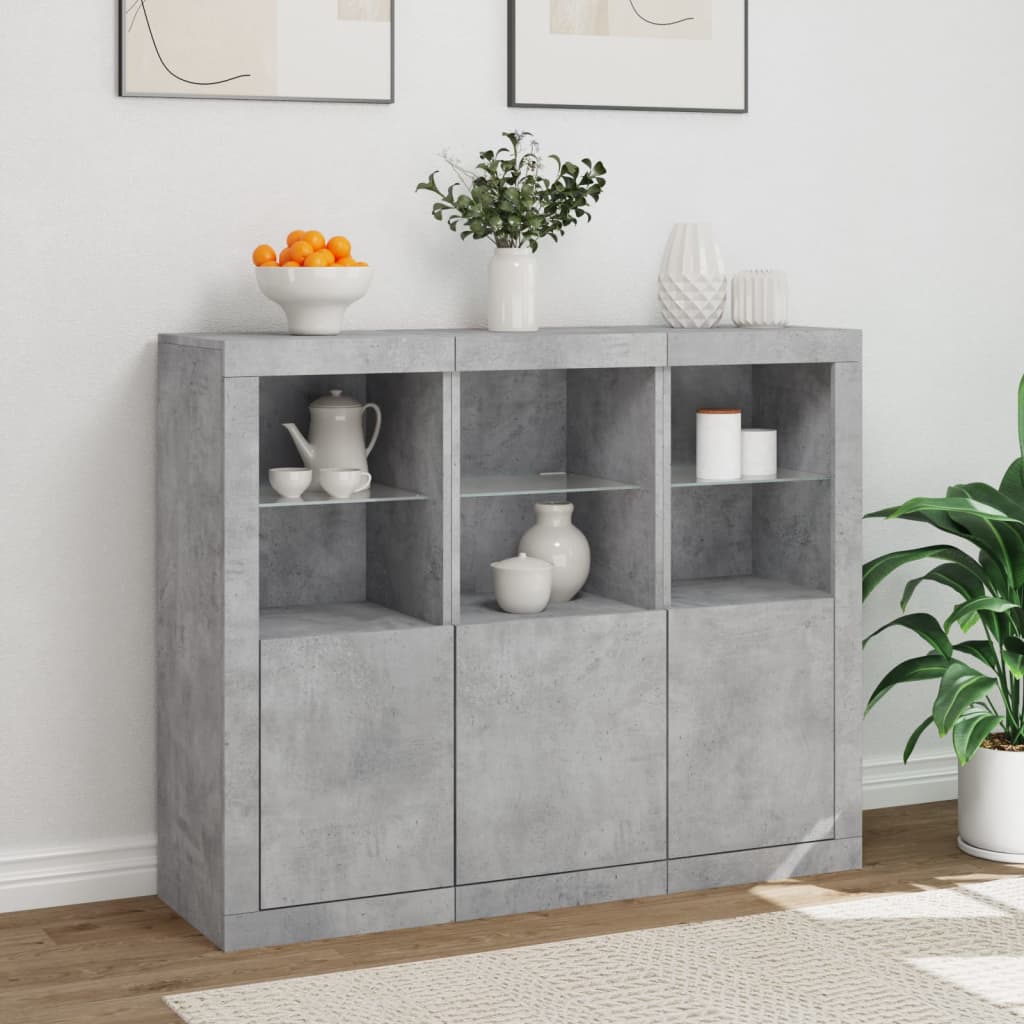 Sideboards with LED Lights 3 pcs Concrete Grey Engineered Wood