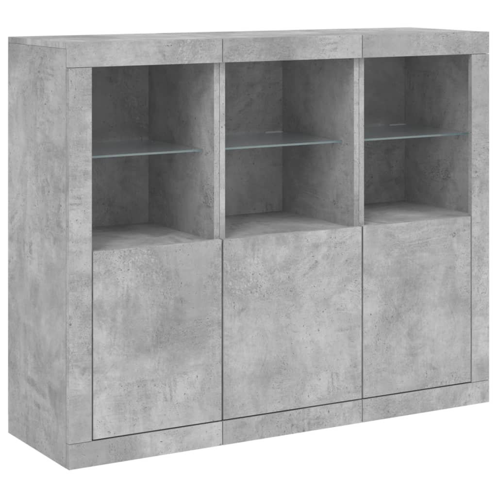Sideboards with LED Lights 3 pcs Concrete Grey Engineered Wood