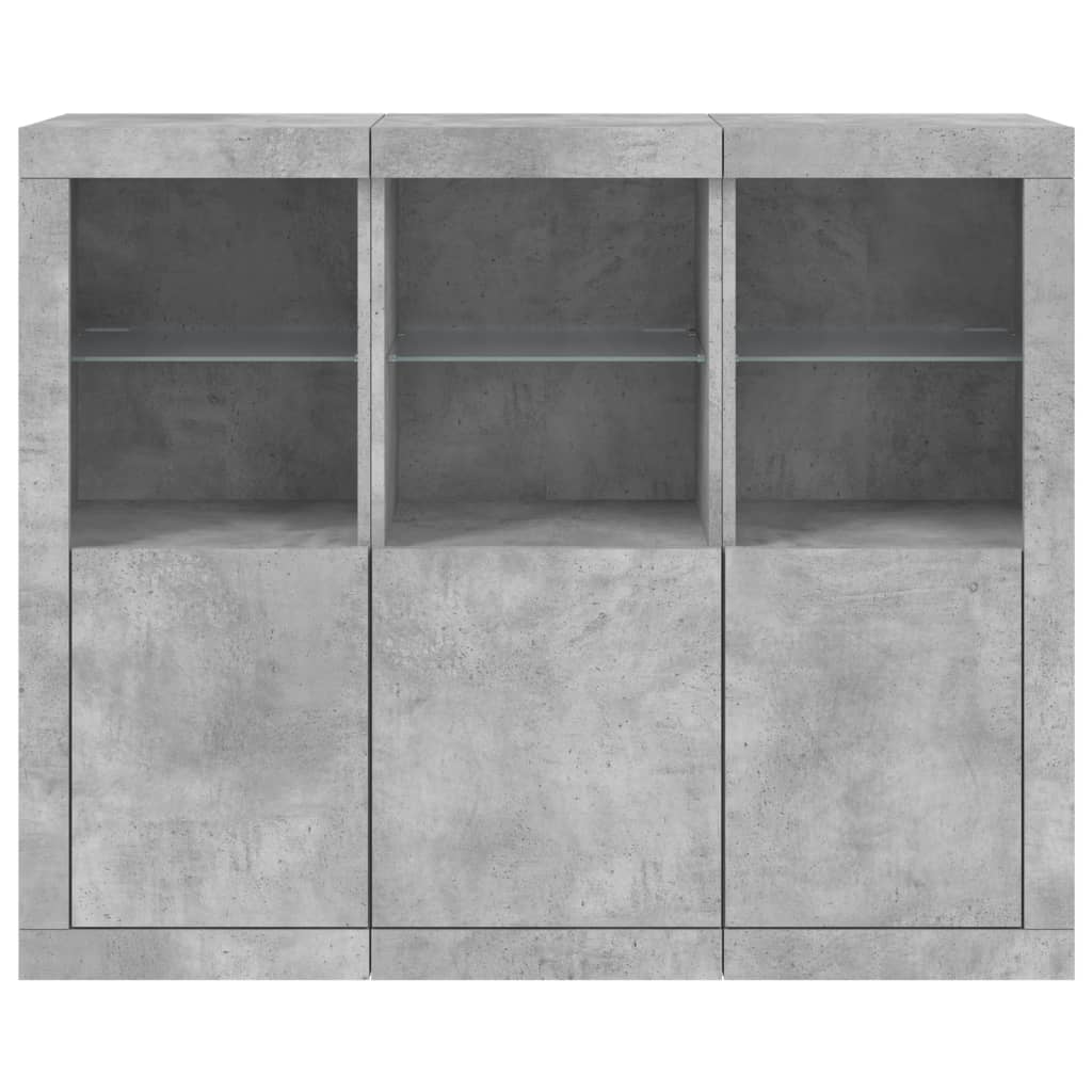 Sideboards with LED Lights 3 pcs Concrete Grey Engineered Wood