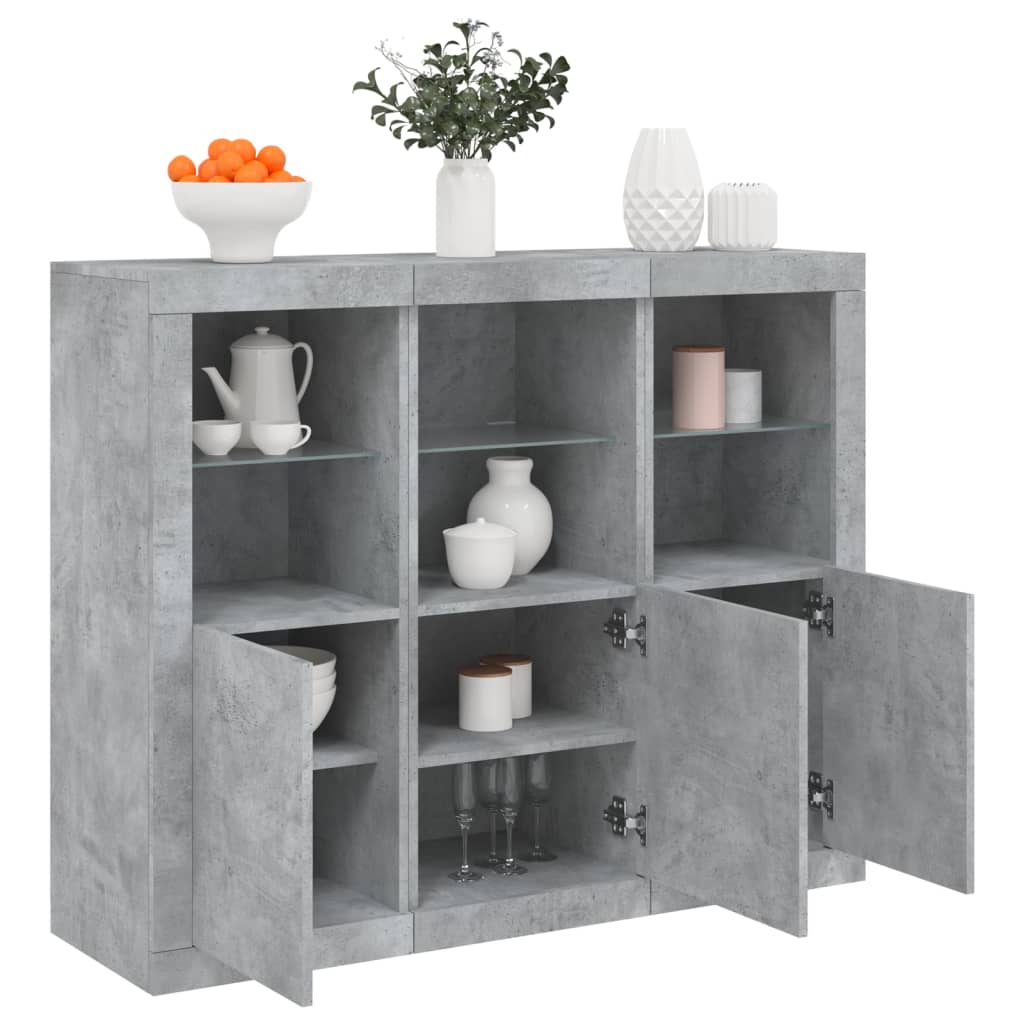 Sideboards with LED Lights 3 pcs Concrete Grey Engineered Wood