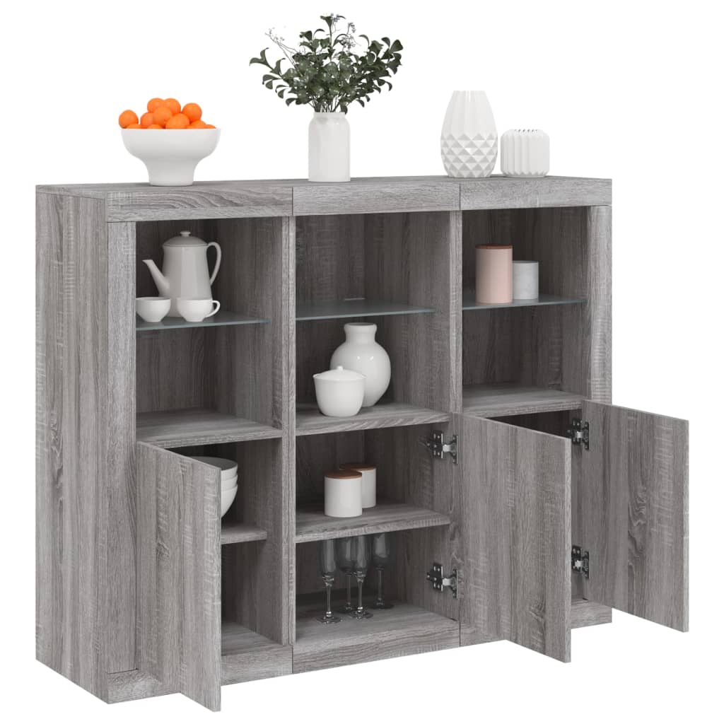 Sideboards with LED Lights 3 pcs Grey Sonoma Engineered Wood