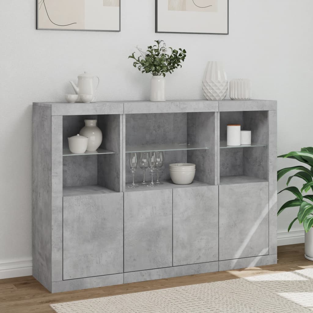 Sideboards with LED Lights 3 pcs Concrete Grey Engineered Wood