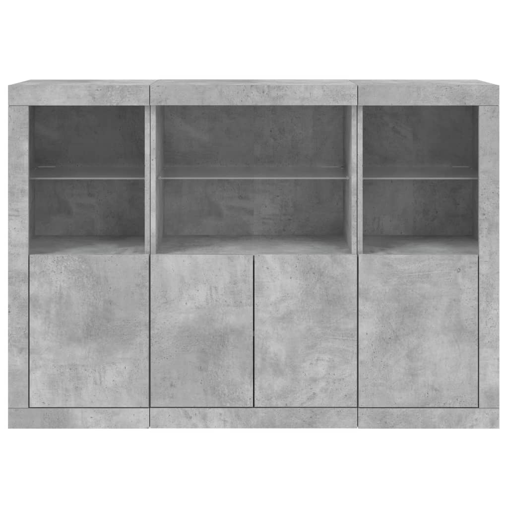 Sideboards with LED Lights 3 pcs Concrete Grey Engineered Wood