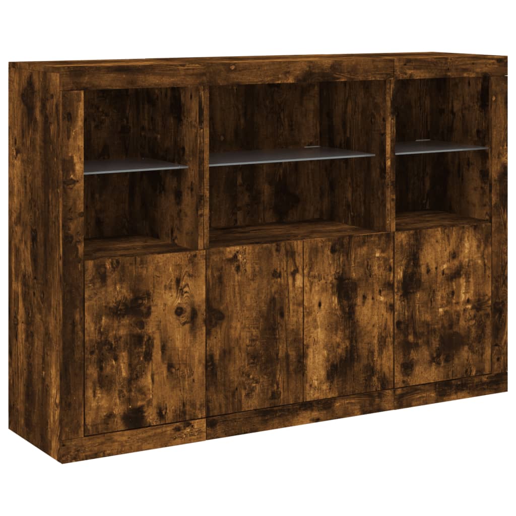 Sideboards with LED Lights 3 pcs Smoked Oak Engineered Wood