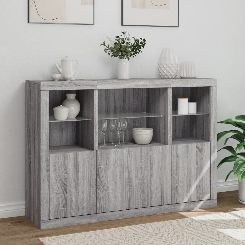 Sideboards with LED Lights 3 pcs Grey Sonoma Engineered Wood