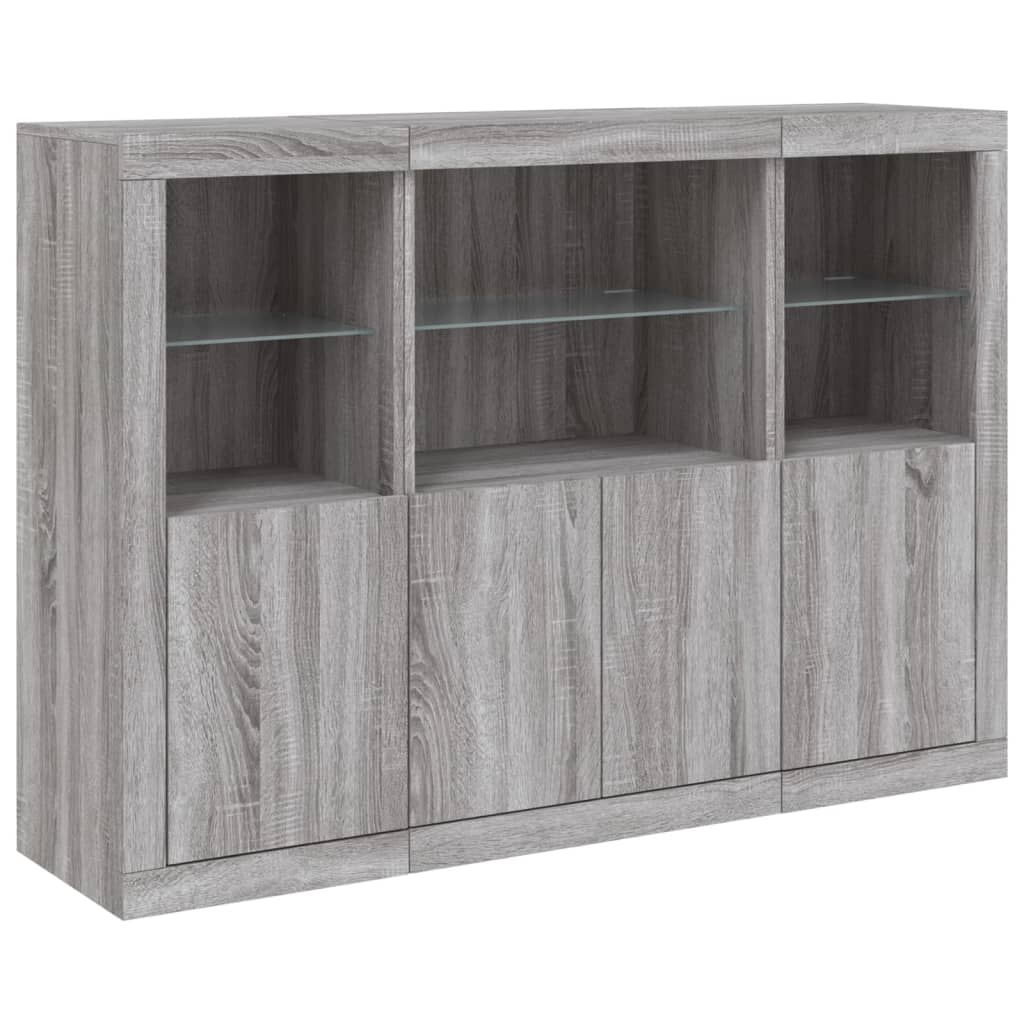 Sideboards with LED Lights 3 pcs Grey Sonoma Engineered Wood