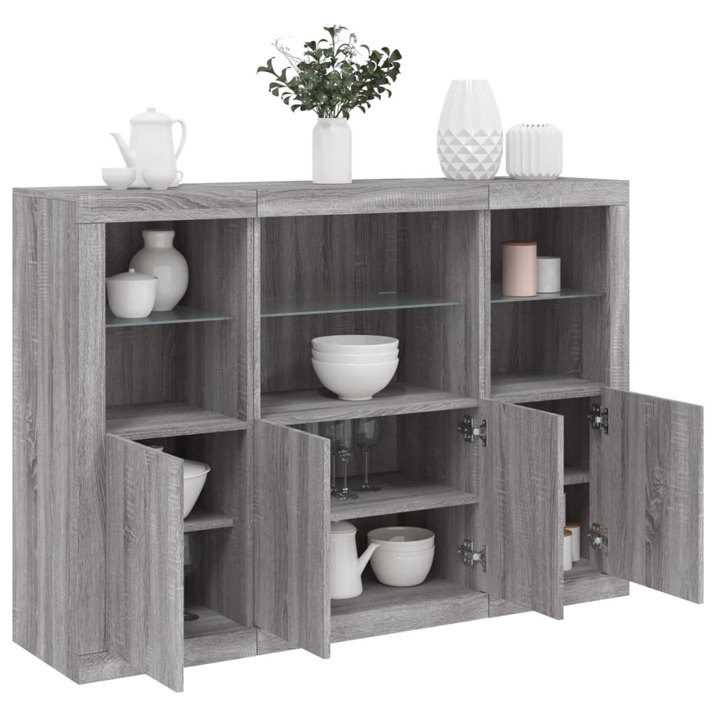 Sideboards with LED Lights 3 pcs Grey Sonoma Engineered Wood