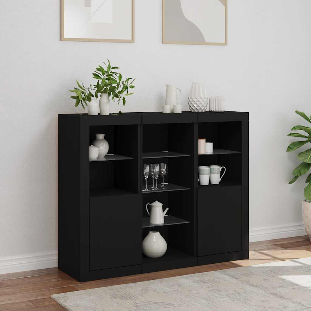 Sideboards with LED Lights 3 pcs Black Engineered Wood