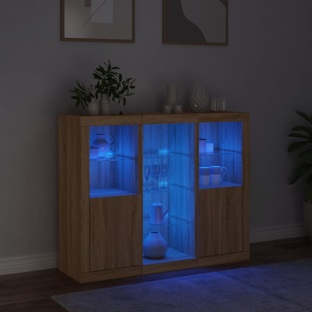 Sideboards with LED Lights 3 pcs Sonoma Oak Engineered Wood