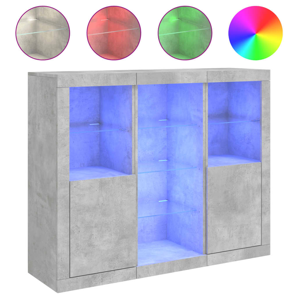 Sideboards with LED Lights 3 pcs Concrete Grey Engineered Wood