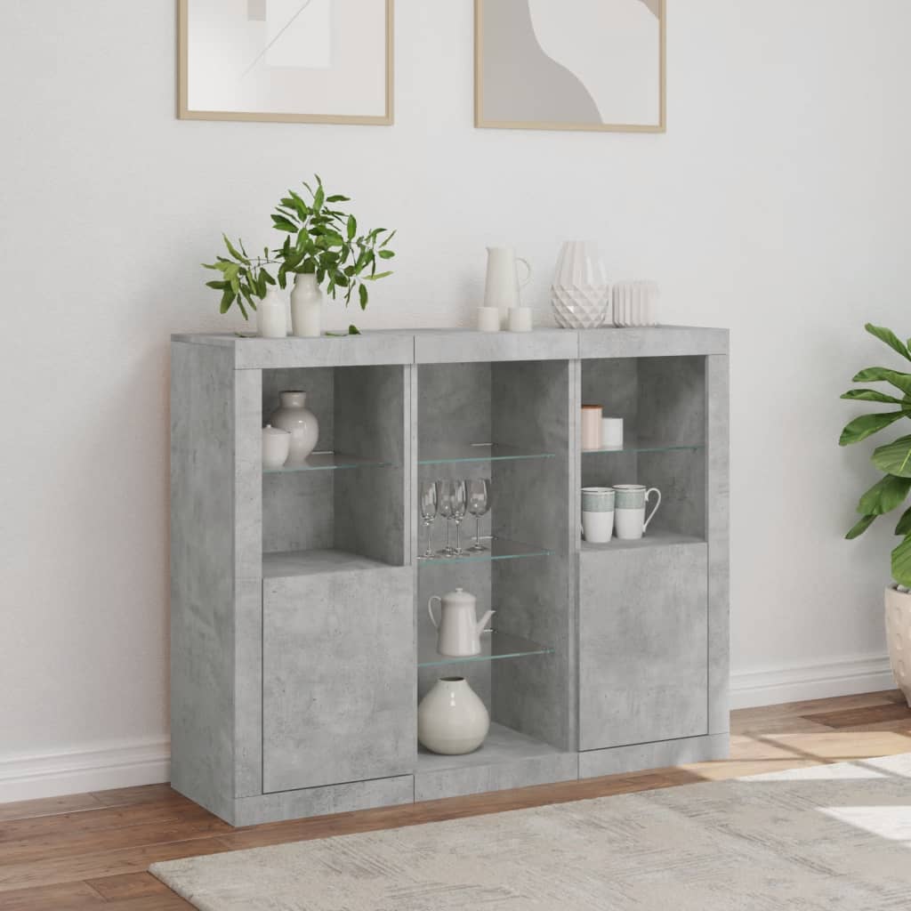 Sideboards with LED Lights 3 pcs Concrete Grey Engineered Wood