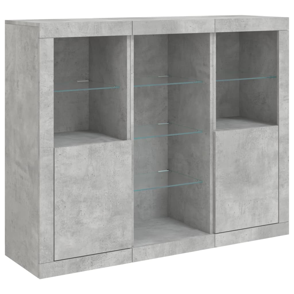 Sideboards with LED Lights 3 pcs Concrete Grey Engineered Wood