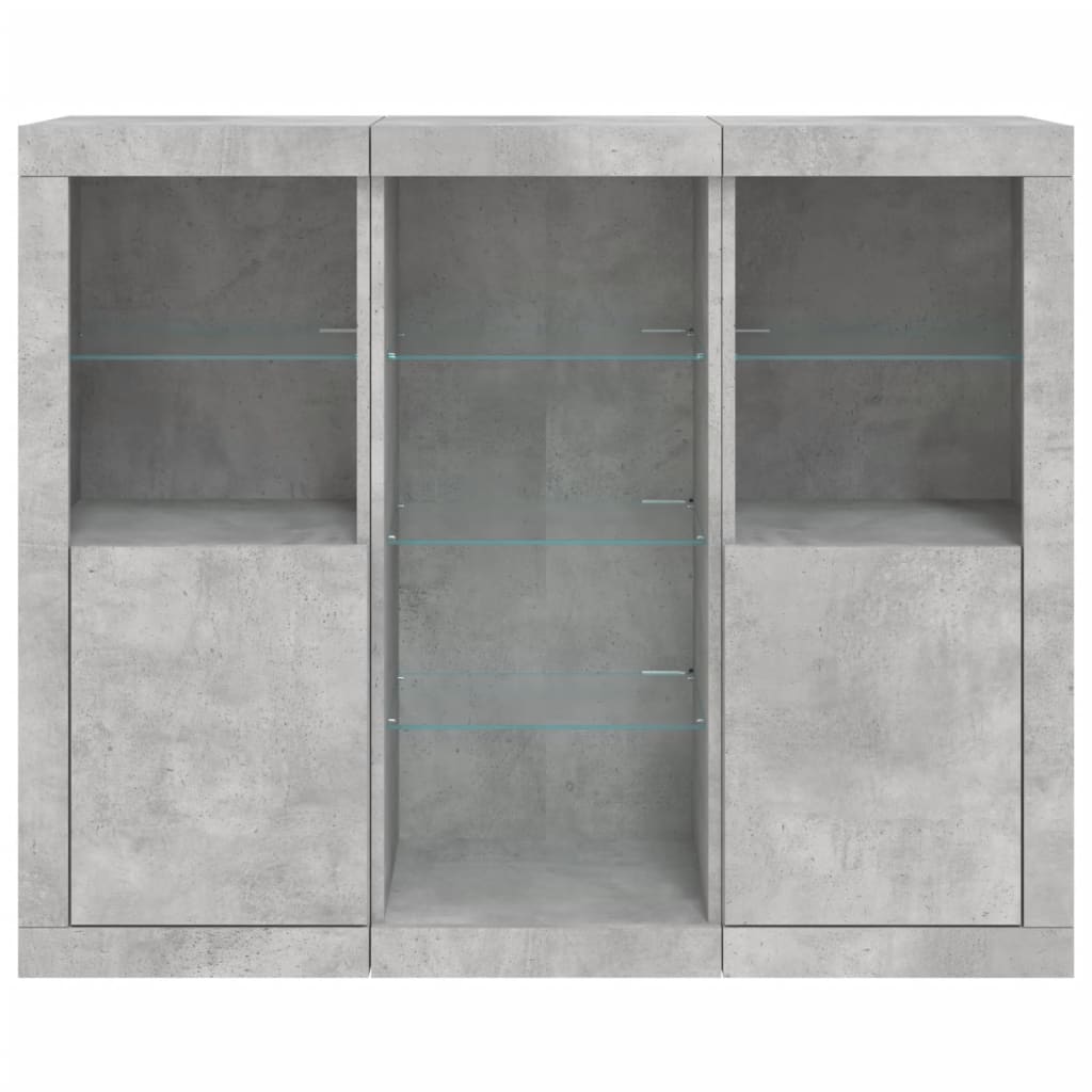 Sideboards with LED Lights 3 pcs Concrete Grey Engineered Wood