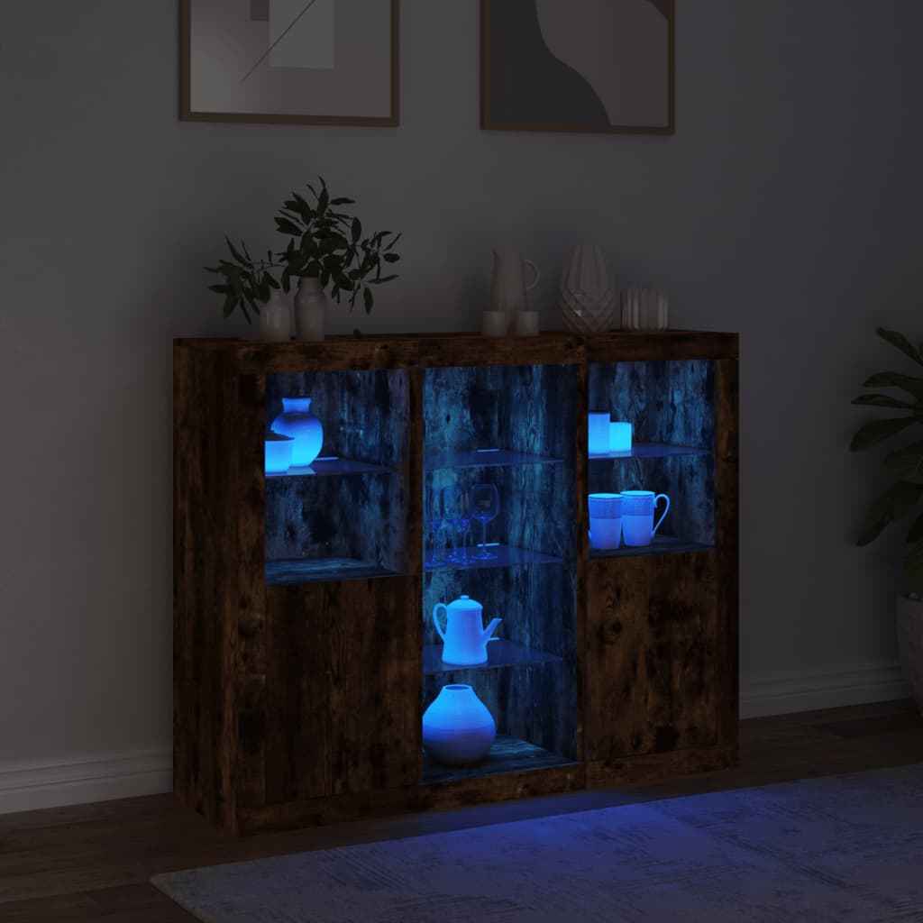 Sideboards with LED Lights 3 pcs Smoked Oak Engineered Wood