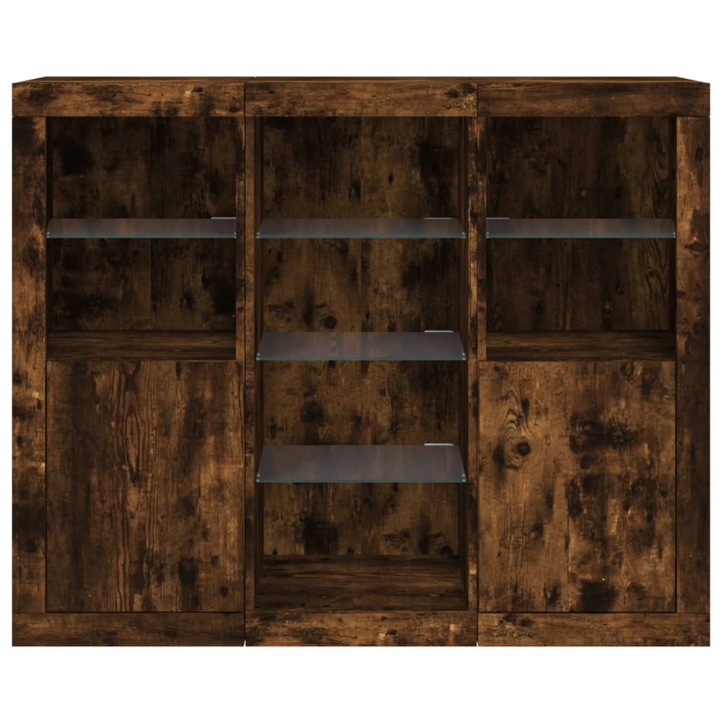 Sideboards with LED Lights 3 pcs Smoked Oak Engineered Wood