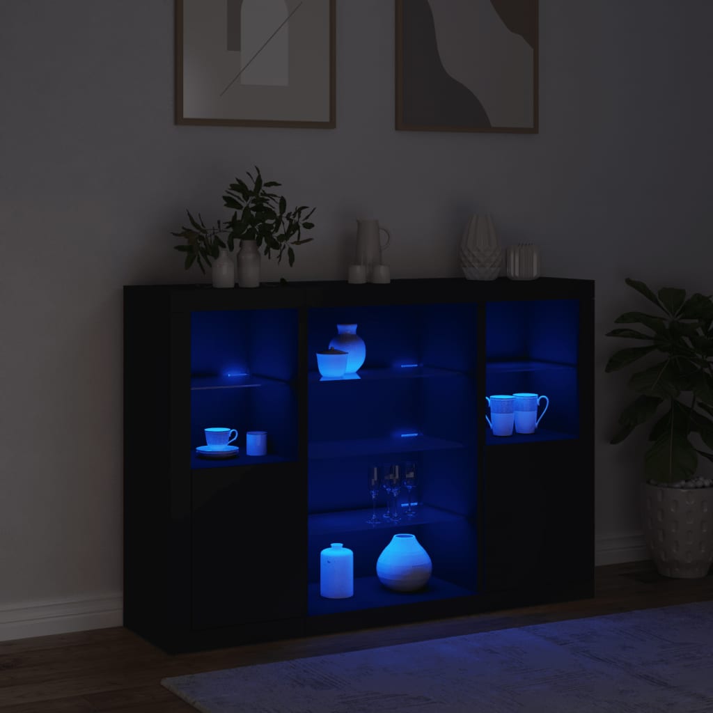 Sideboards with LED Lights 3 pcs Black Engineered Wood