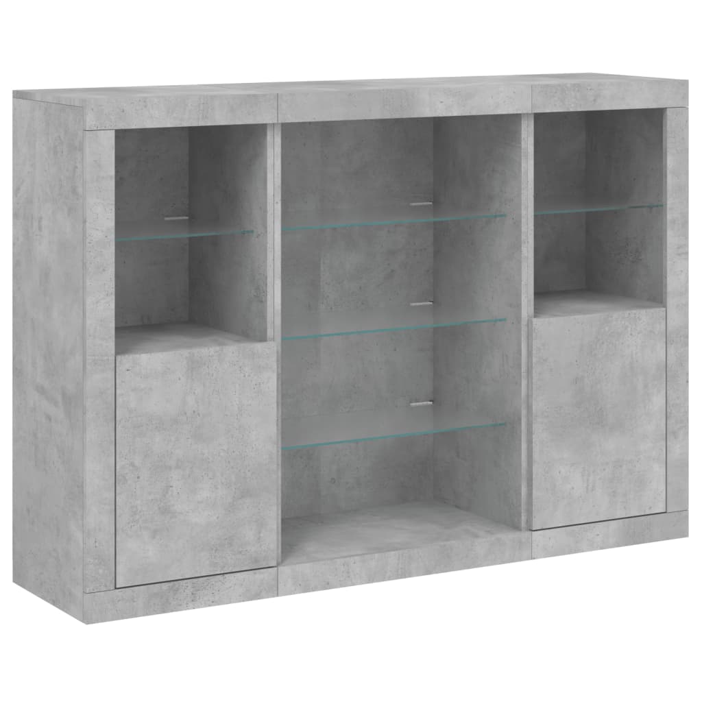 Sideboards with LED Lights 3 pcs Concrete Grey Engineered Wood