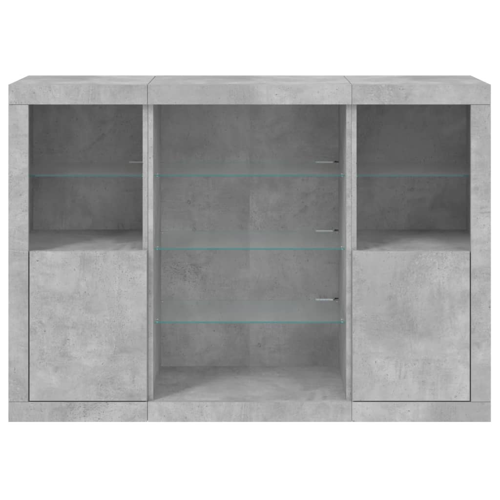 Sideboards with LED Lights 3 pcs Concrete Grey Engineered Wood