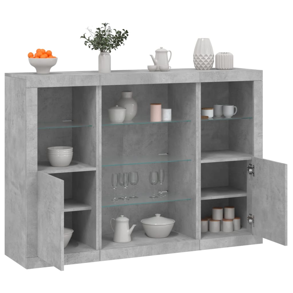 Sideboards with LED Lights 3 pcs Concrete Grey Engineered Wood