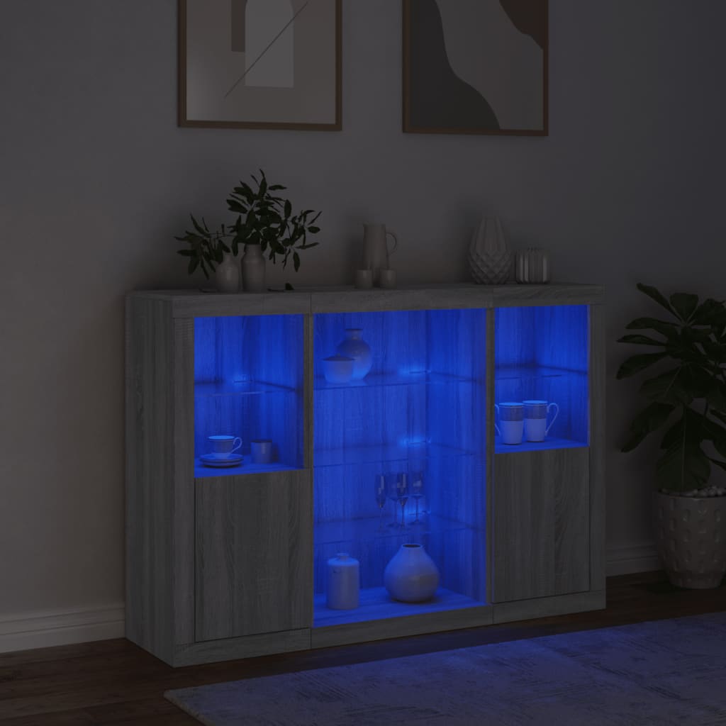 Sideboards with LED Lights 3 pcs Grey Sonoma Engineered Wood
