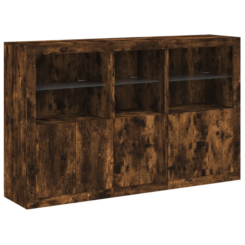 Sideboard with LED Lights Smoked Oak 162x37x100 cm