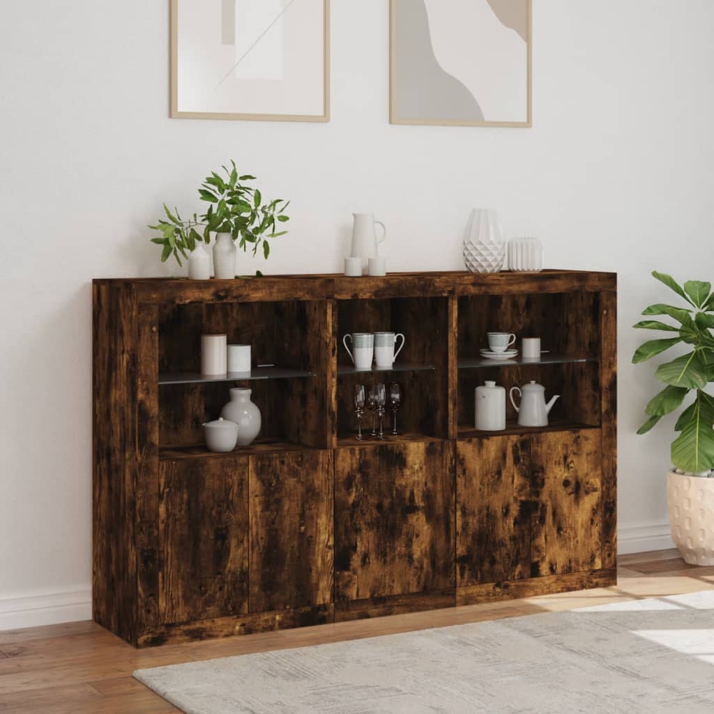 Sideboard with LED Lights Smoked Oak 162x37x100 cm