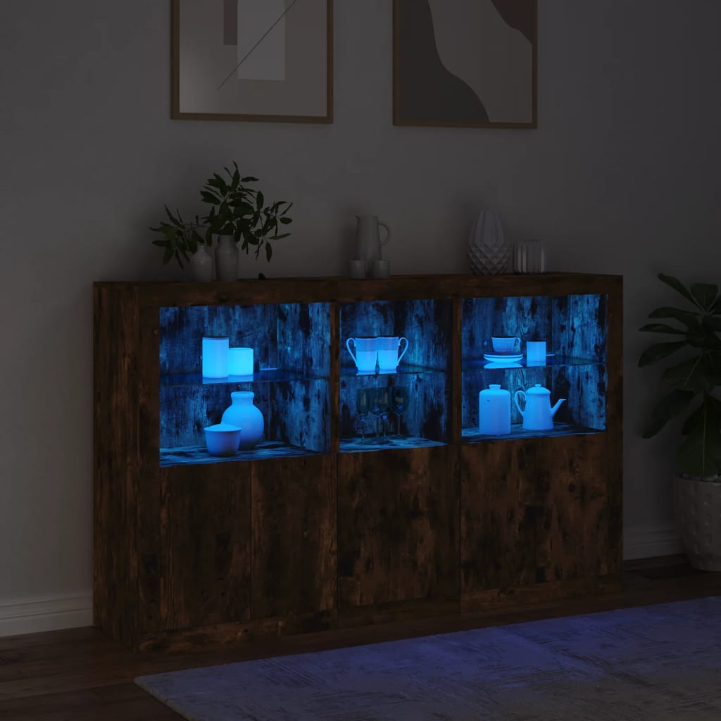 Sideboard with LED Lights Smoked Oak 162x37x100 cm