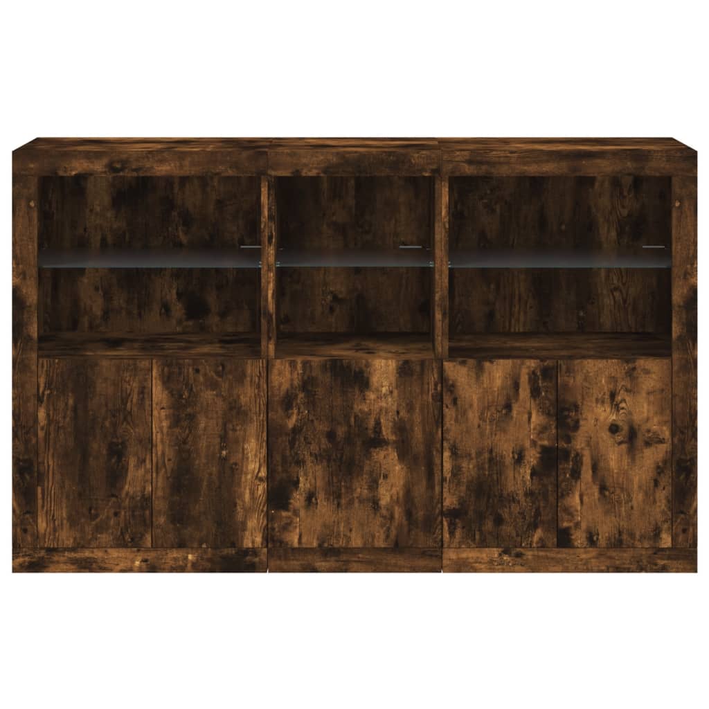 Sideboard with LED Lights Smoked Oak 162x37x100 cm