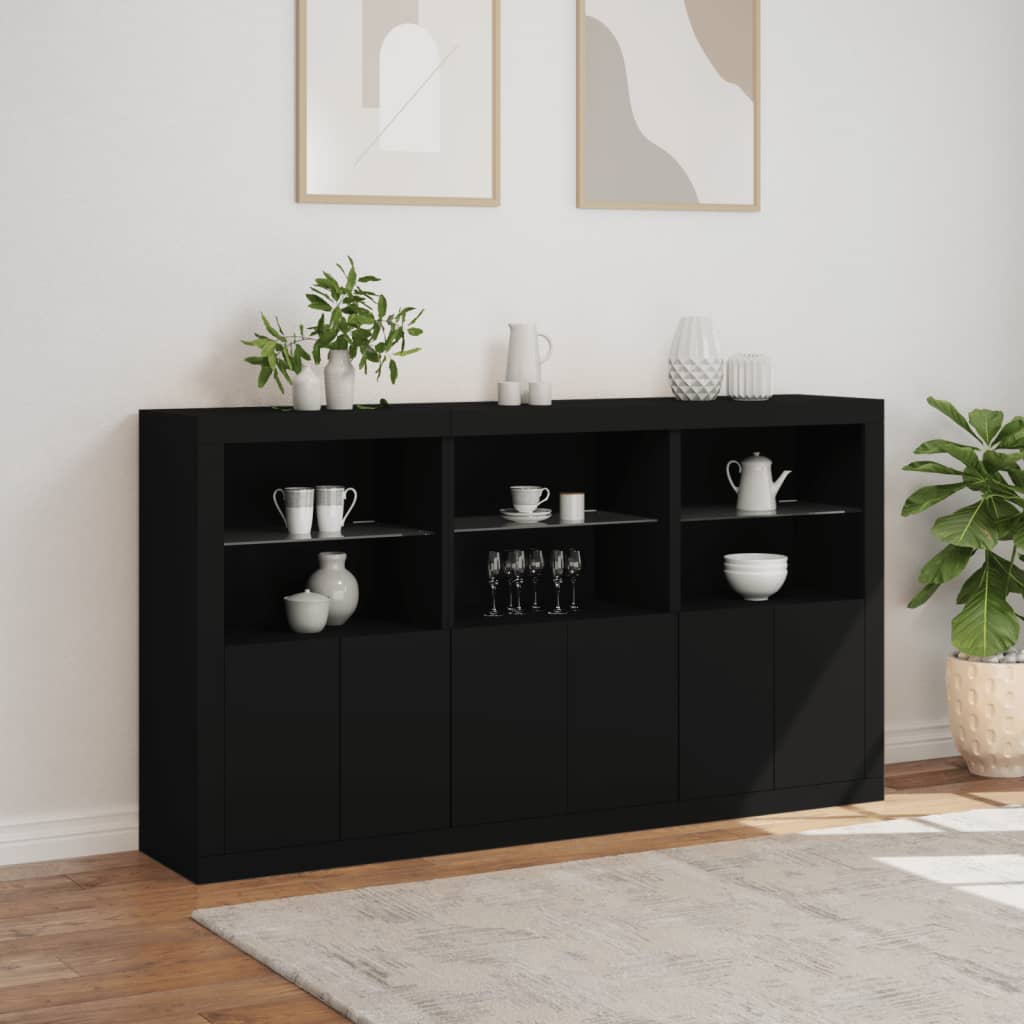 Sideboard with LED Lights Black 181.5x37x100 cm