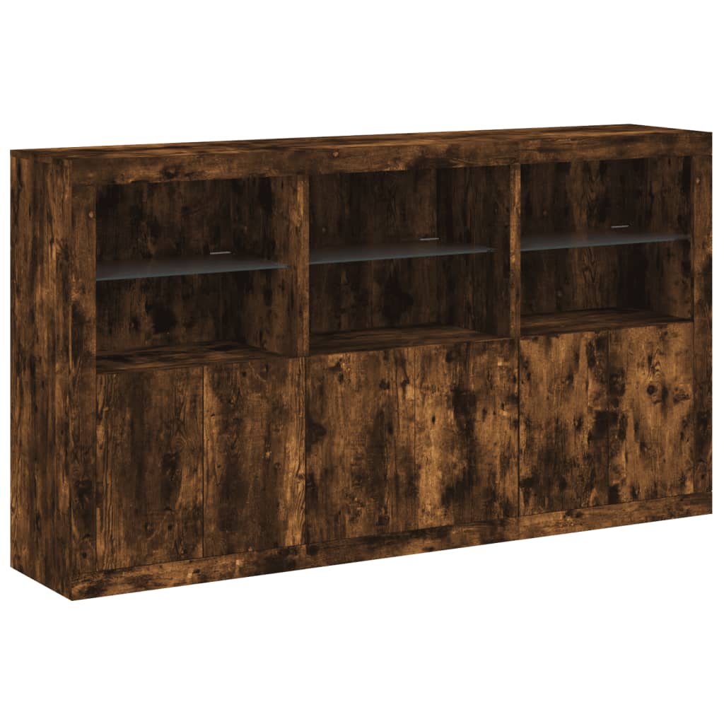 Sideboard with LED Lights Smoked Oak 181.5x37x100 cm