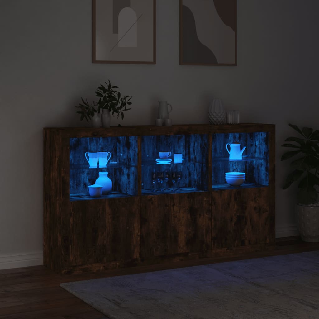 Sideboard with LED Lights Smoked Oak 181.5x37x100 cm
