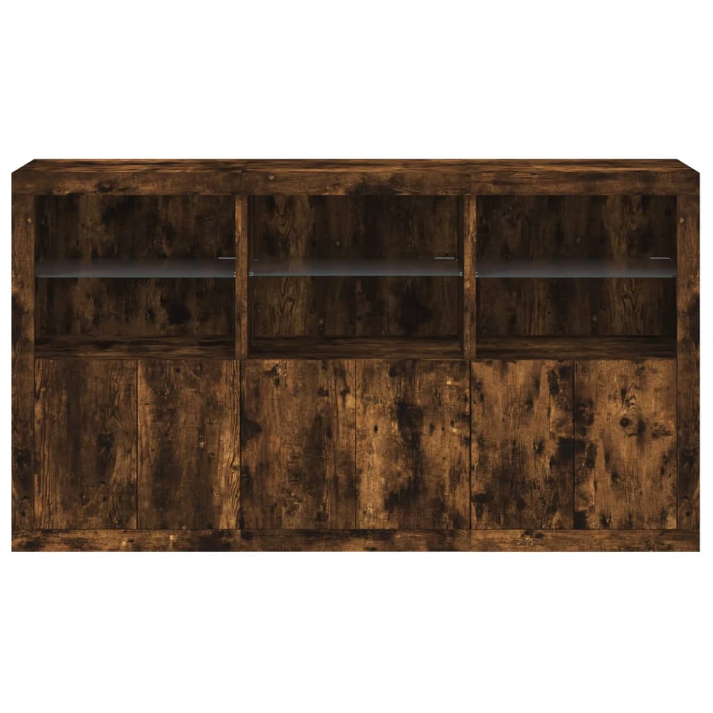 Sideboard with LED Lights Smoked Oak 181.5x37x100 cm