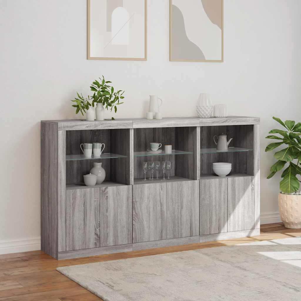 Sideboard with LED Lights Grey Sonoma 181.5x37x100 cm