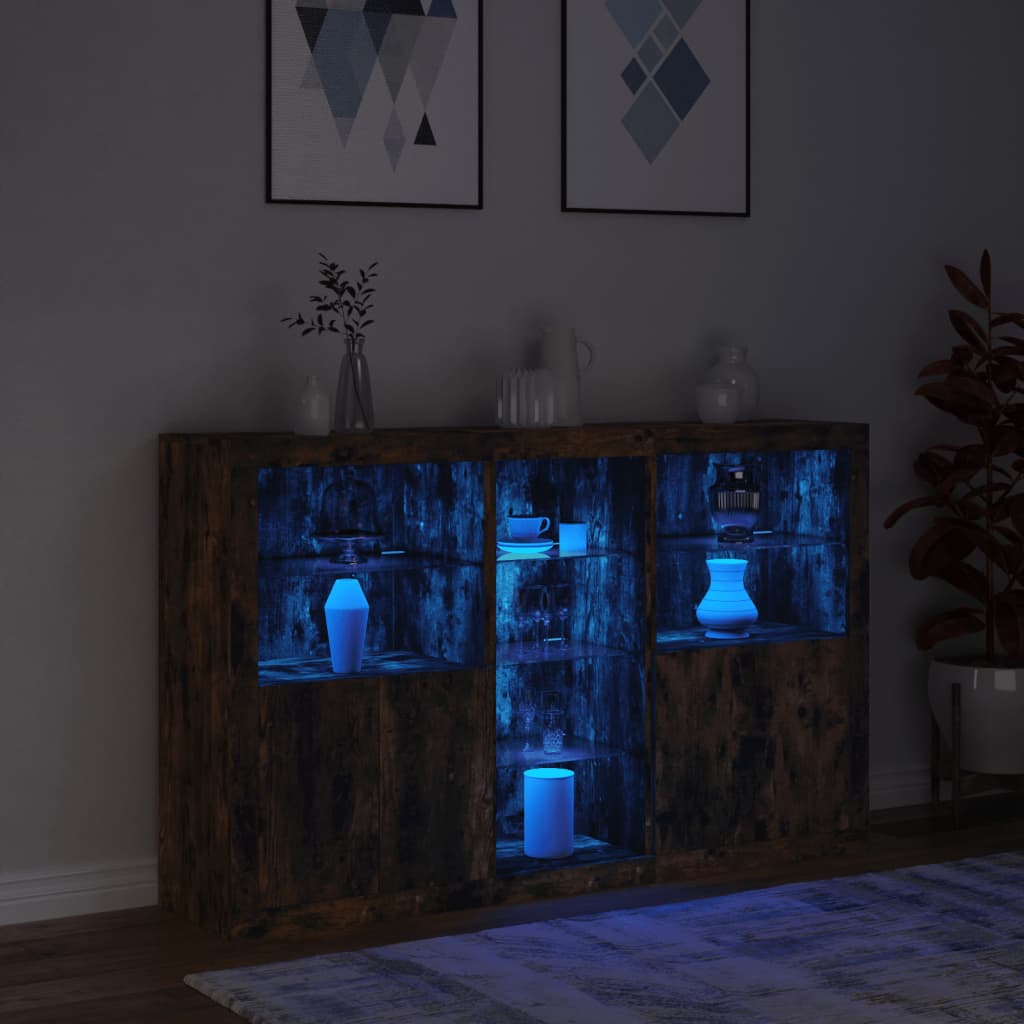 Sideboard with LED Lights Smoked Oak 162x37x100 cm
