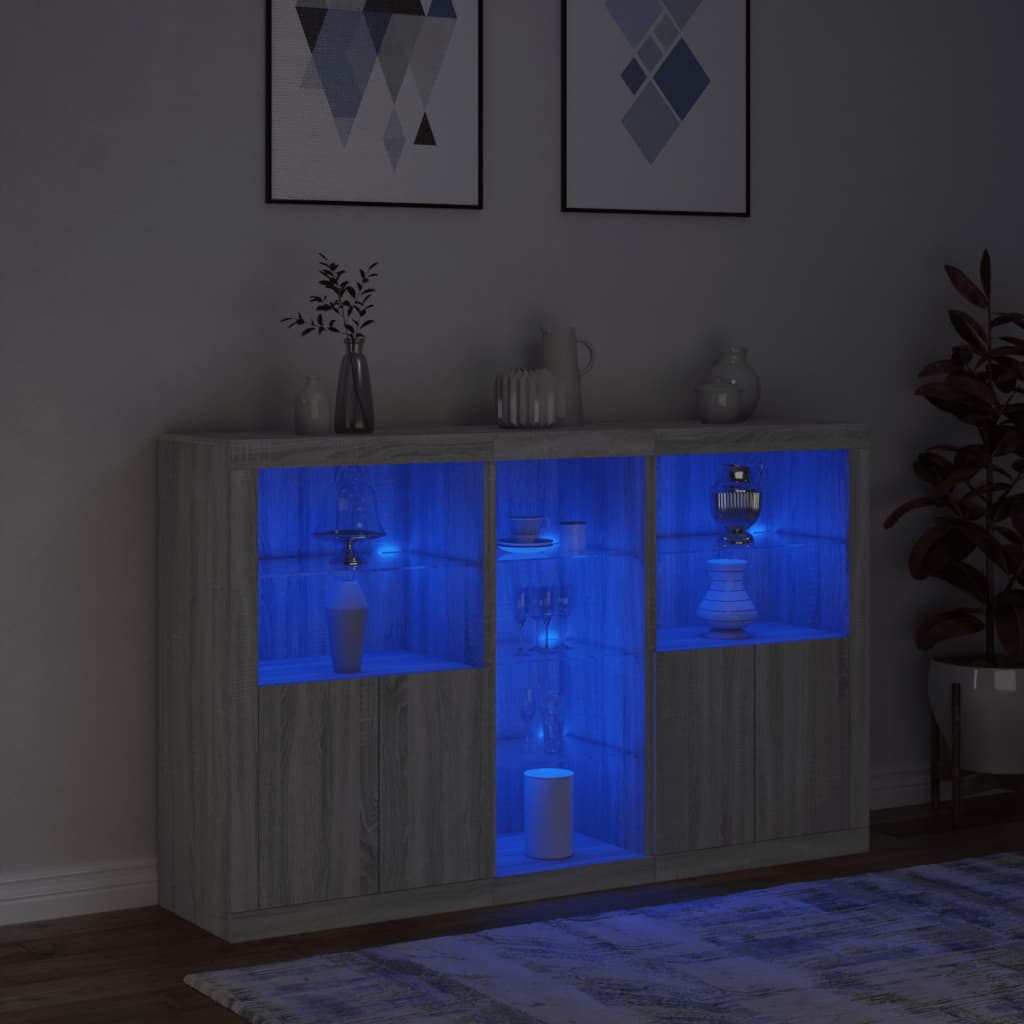 Sideboard with LED Lights Grey Sonoma 162x37x100 cm