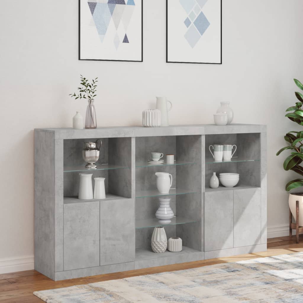 Sideboard with LED Lights Concrete Grey 181.5x37x100 cm