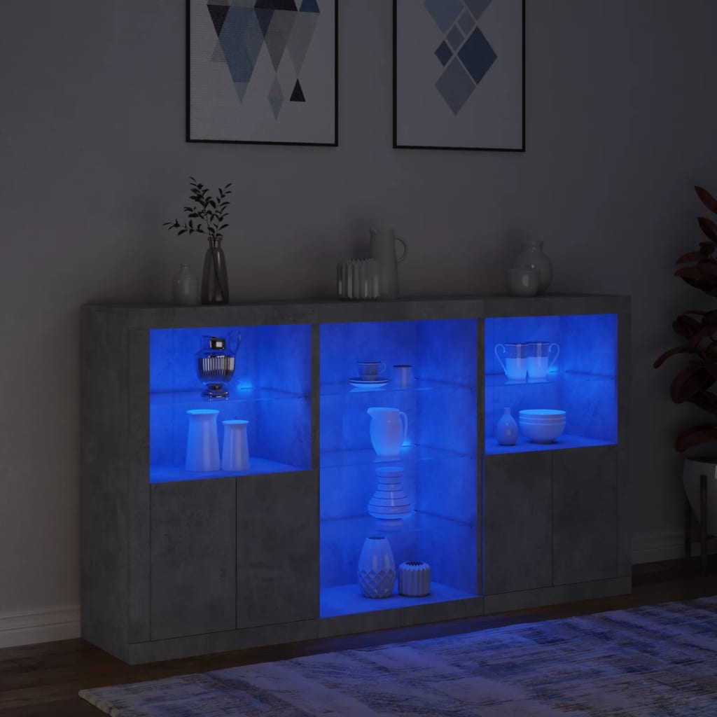 Sideboard with LED Lights Concrete Grey 181.5x37x100 cm